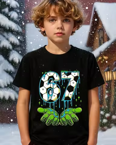 Cotton Kids Boys' Teal A Brain Rot 67 Six Seven Funny Gamer Meme for Parent-Child Oversized T-Shirt 6-7 Funny Y2k Tee Tops 2026
