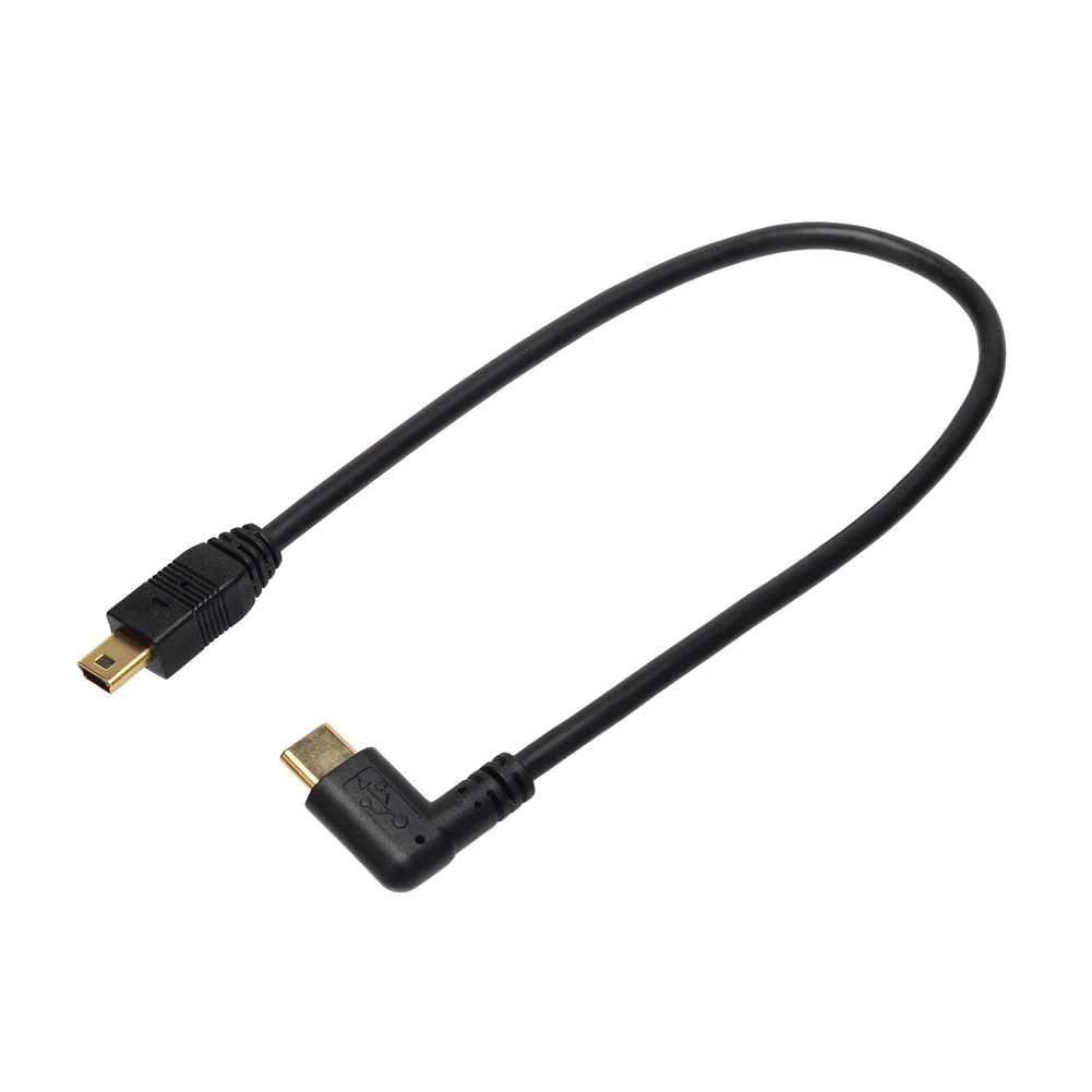 25cm ângulo direito micro/mini usb c cabo 5pin usb3.1 tipo c macho para mini micro usb 2.0 macho otg sincronização de dados cabo de carregamento conversor