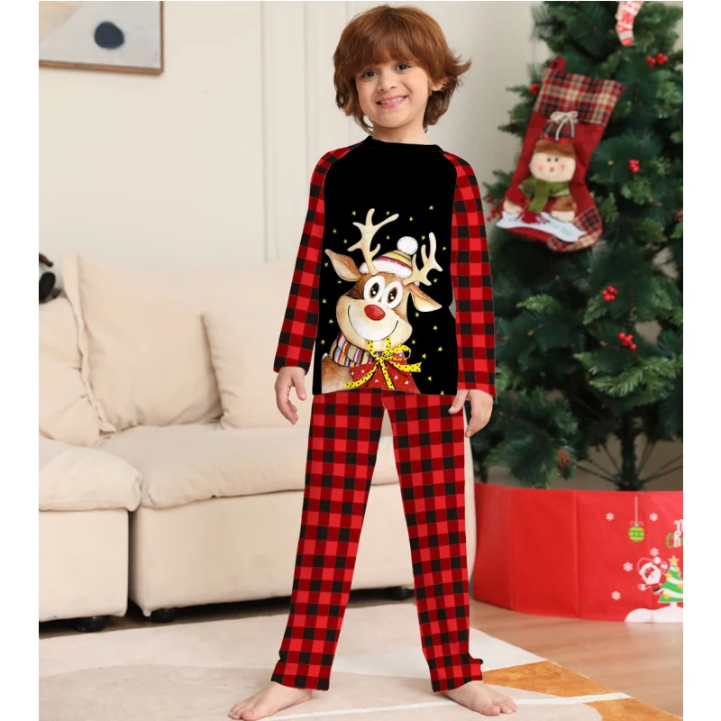 2 Pieces Sets Cute Christmas Elk Print Pajamas Women Men Boys Girls Clothing Set Family Matching Outfits Soft Cute Pyjamas Sets