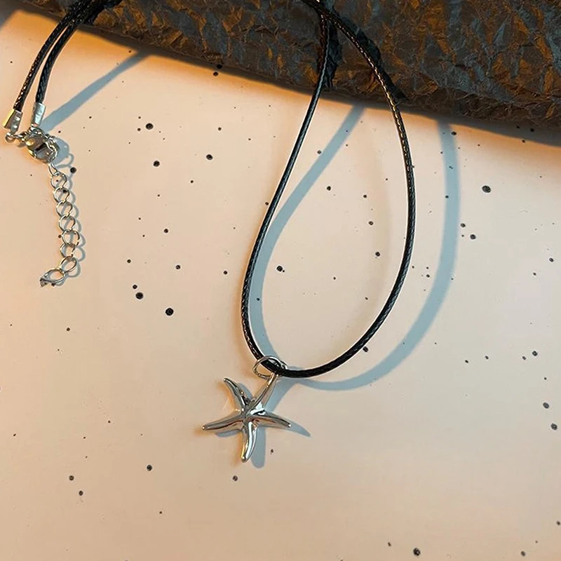 الرجعية الأسود حبل القلب شل قلادة قلادة للنساء الفتيات نجم البحر سلسلة الترقوة قلادة مجوهرات هدية اكسسوارات
