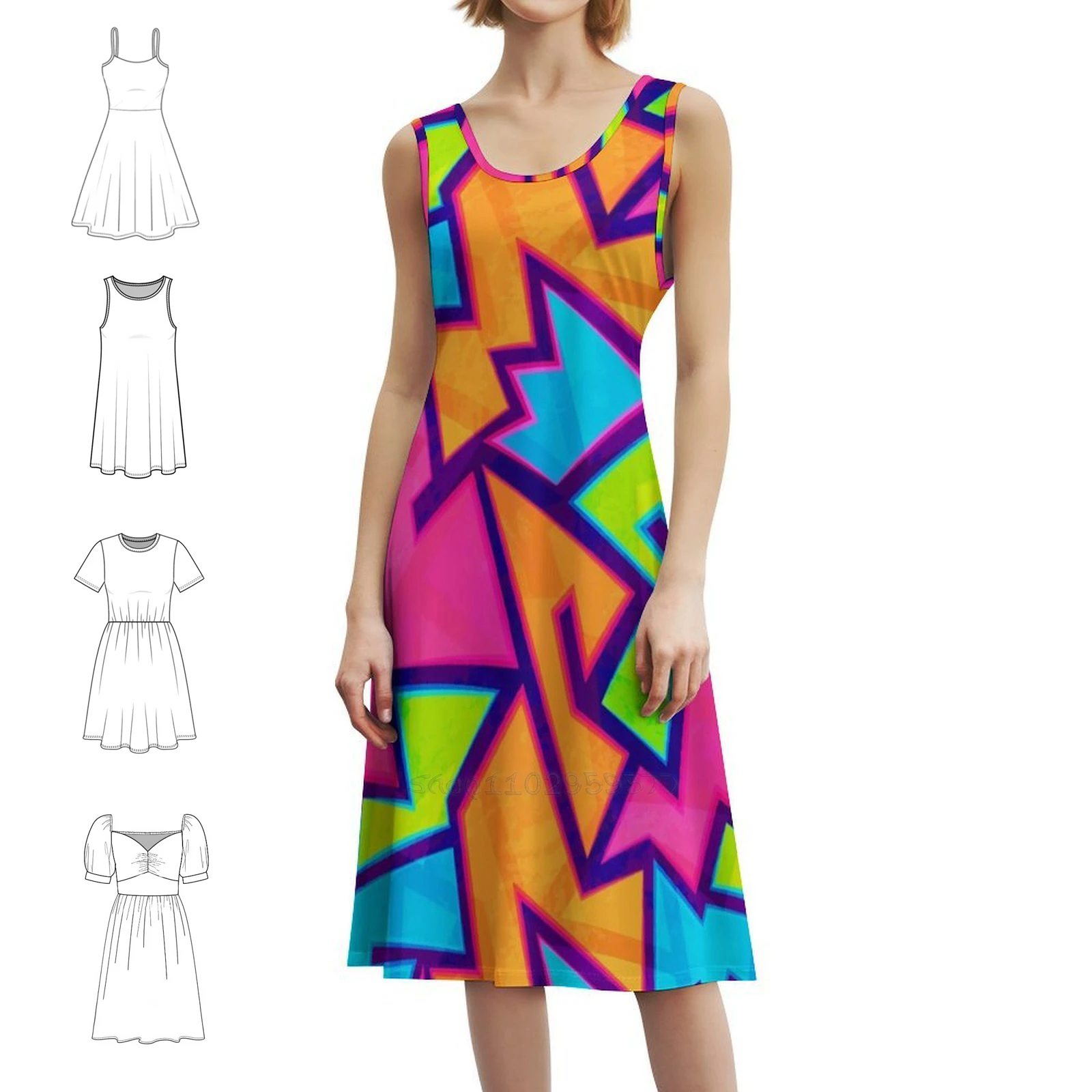 

This Hurts My Eyes, женское уличное праздничное платье, модная клубная одежда с принтом для женщин, ретро 90-е годы, оранжевый абстрактный узор