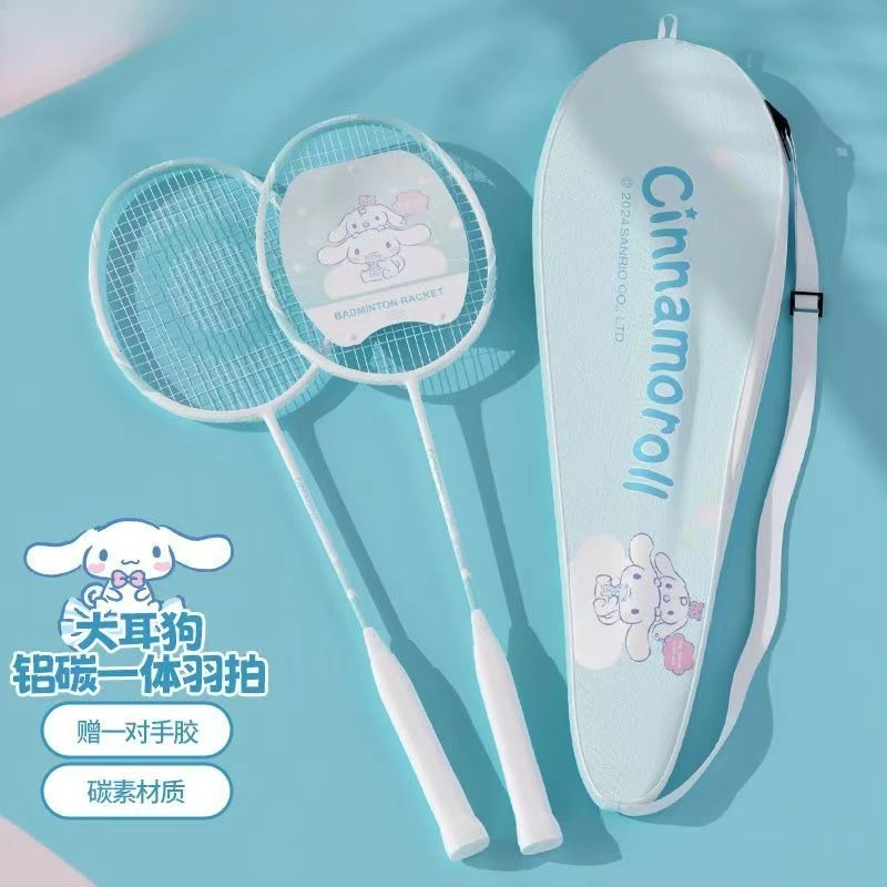 Sanrio My Melody Kuromi Cinnamoroll การ์ตูนเด็กแบดมินตันแร็กเก็ตคู่น่ารักอะนิเมะอุปกรณ์ต่อพ่วงคาร์บอนไม้แบดมินตัน