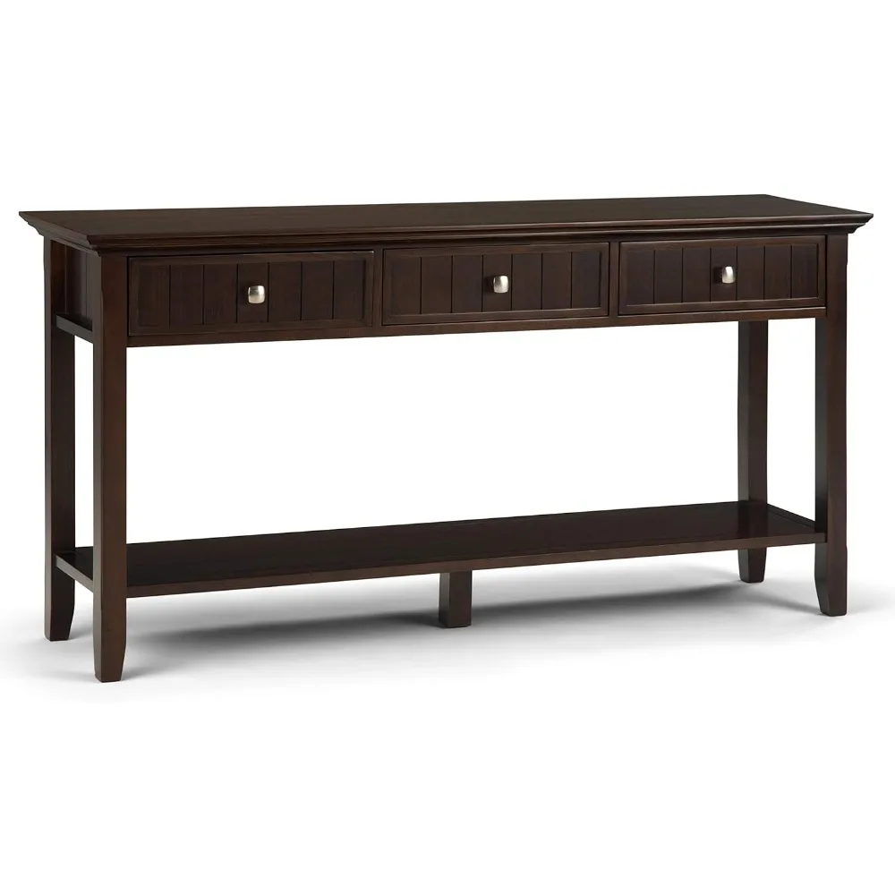 Arcadia Solid Wood 60 Inch Wide Transition Modern Wide Console Sofa Entrance Table with Storage, 3 Drawers and 1 Shelf