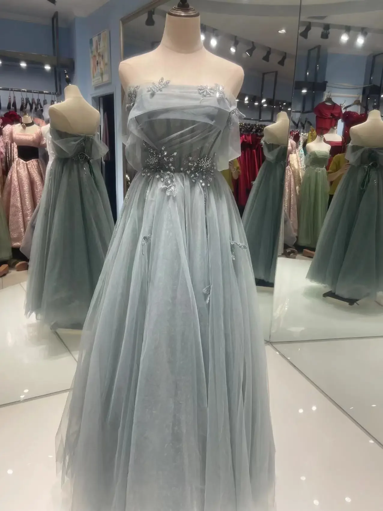 Customized Elegant Banquet Evening Dress for Women Strapless A-line Appliques Beading Floor-length Formal Party Gowns Vestidos