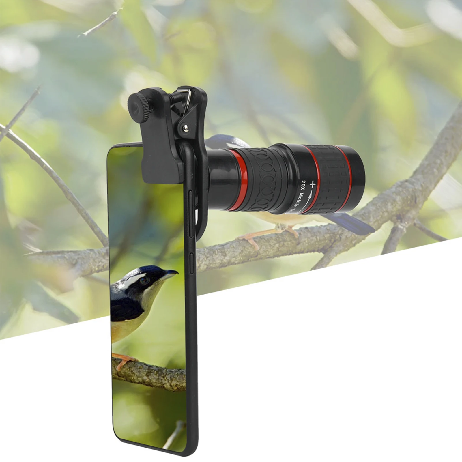 Teleobiektyw 20X z długim ogniskiem i klipsem do smartfona, tabletu PC, czarny teleobiektyw z długim ogniskiem, teleobiektyw 20X z długim ogniskiem