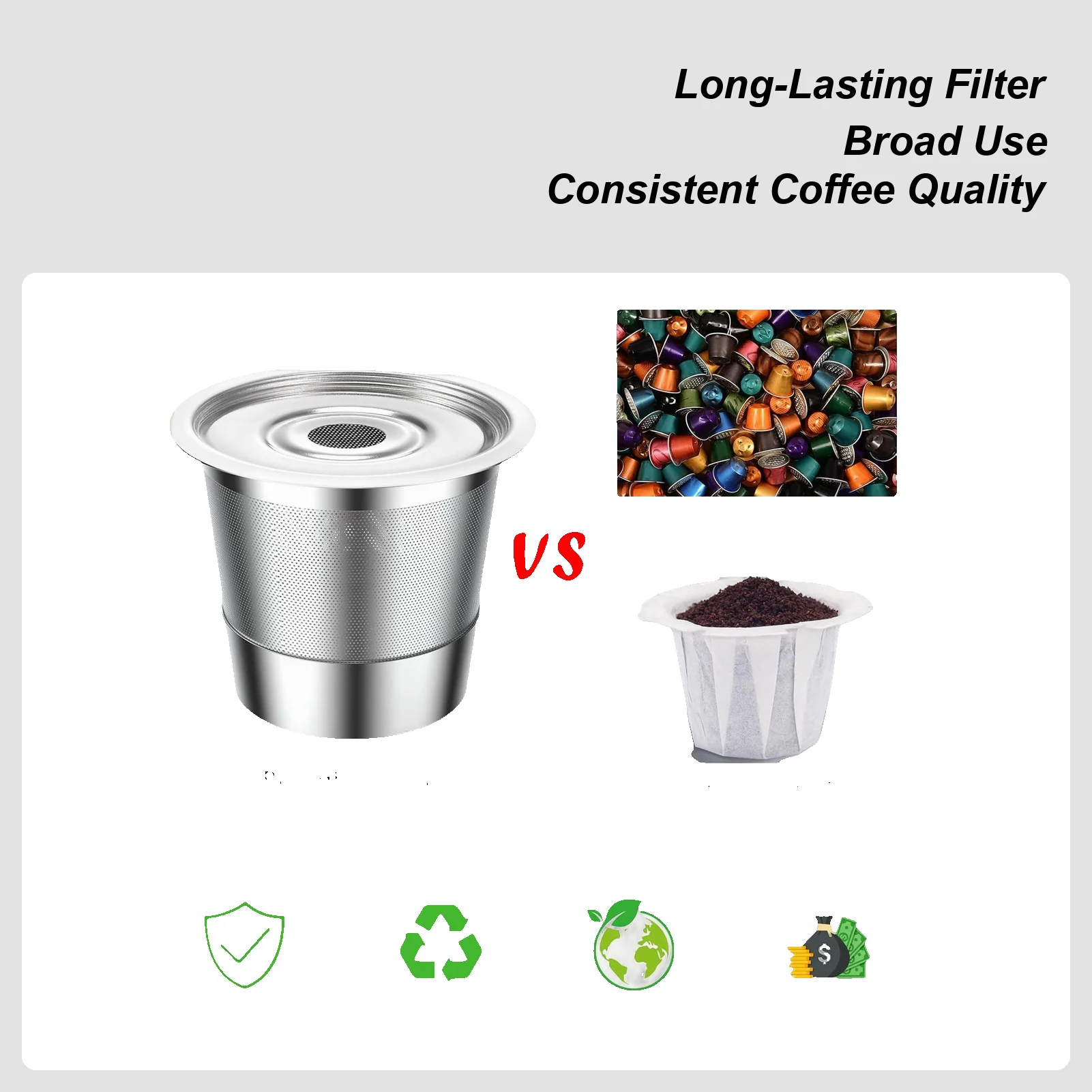 

Фильтр для кофе, многоразовые фильтрующие принадлежности из нержавеющей стали, ситечко для кофейных стручков, чашка с мерной ложкой 30 мл для домашних бариста