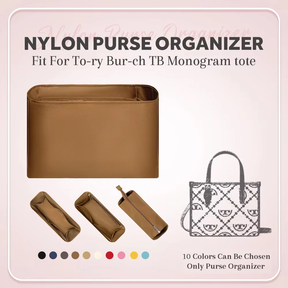 

Nylon Purse Organizer Insert, Zipper Inner Liner Bag Organizer Insert Fit for To-ry Bur-ch TB Monogram tote Bag Inside Storage