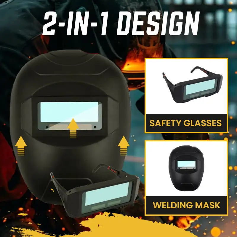 Lightweight Durable 2-In-1 Welding Mask Large View True Color Welder Auto Darkening Welding Helmet With Safety Glasses