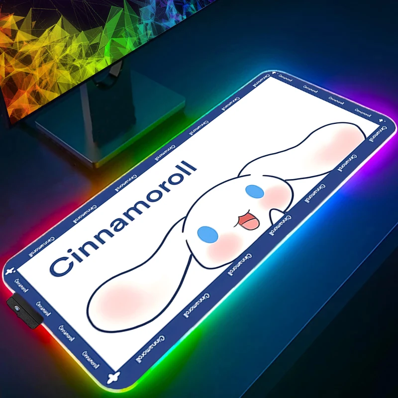 لوحة ماوس كبيرة RGB My Melody مصممة خصيصًا للوحة مفاتيح ألعاب الكمبيوتر XXL لوحة ماوس LED حافة بيضاء بإضاءة خلفية مطاطية #3