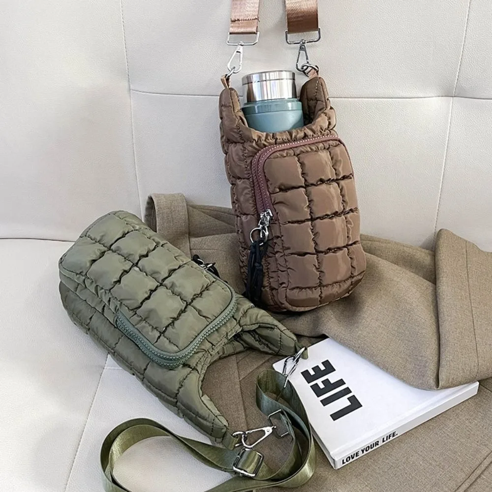Quilted Water Bottle Holder Bag with Strap Water-resistant Insulating Cup Sleeve Large Capacity Portable Sling Purses for Women