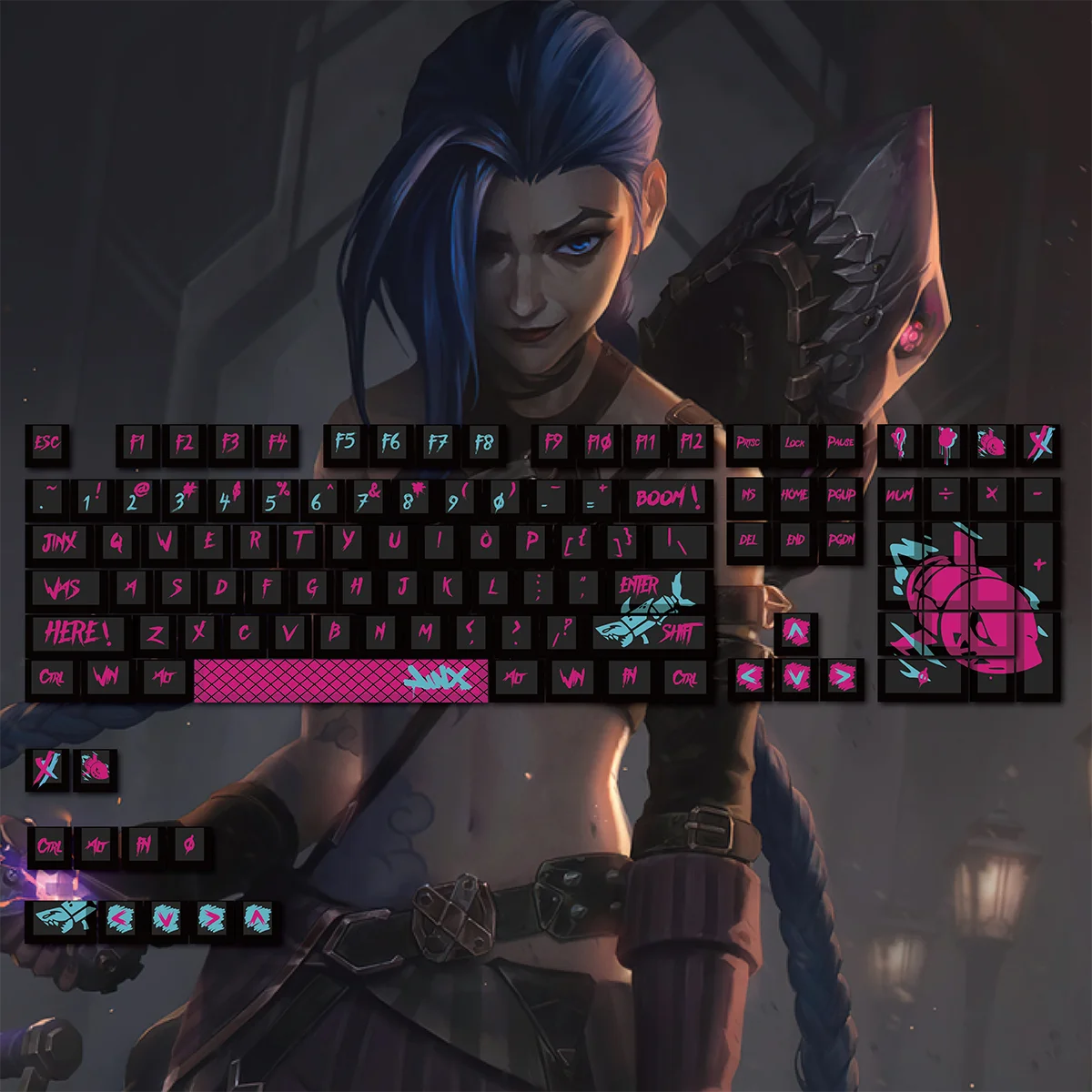 

LOL themed keycaps Jinx sublimation pbt rampage loli personality game translucent lol graffiti