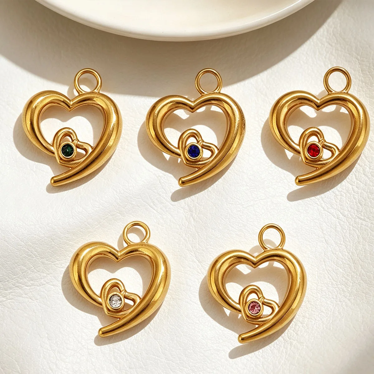 2pcs Hearts Rhinestone Charms 18K PVD Stainless Steel Pendants for Women DIY Necklace Earrings Bag Jewelry Making Wholesale Bulk