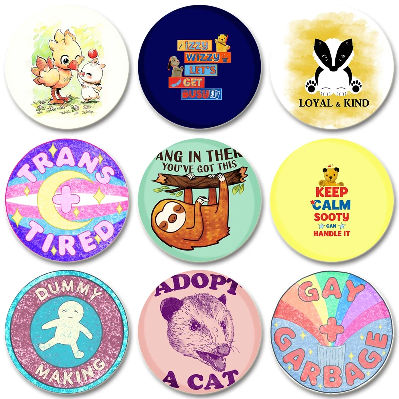 32/44/58mm Creative Funny Cat Brooch Round Cartoon Cosplay Badge Icons Lapel Pins for Backpack Hat Decor Badge Gifts with Kids