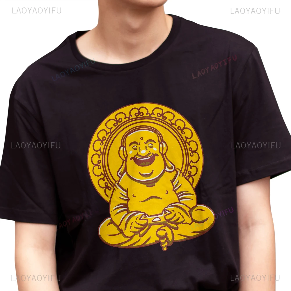 Maitreya Buddha Man Printed T-shirt Ancient Buddhist Woman High Quality Cotton T Shirts Harmonious Meditation Unisex Short-sleev