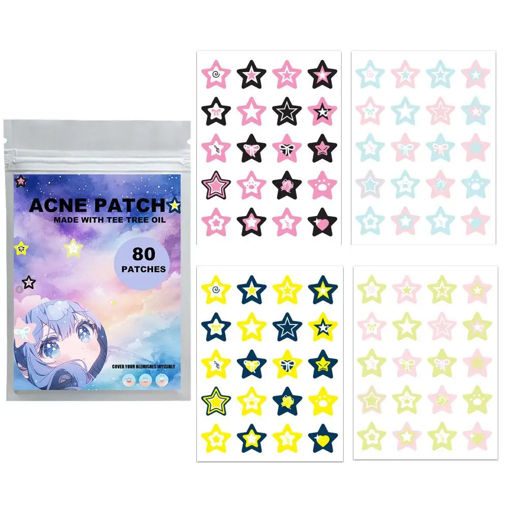 20/80 Counts Cute Mixed Colorful Stars Pimple Patches For Face Spot Cover Invisible Acne Treatment Sticker Skincare