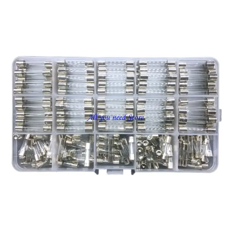 

K9FB Convenient Glass Tube set 250pcs Glass Tubes Slow Glass Fuses Glass Tubes with Storage Box Protect Your Electronics