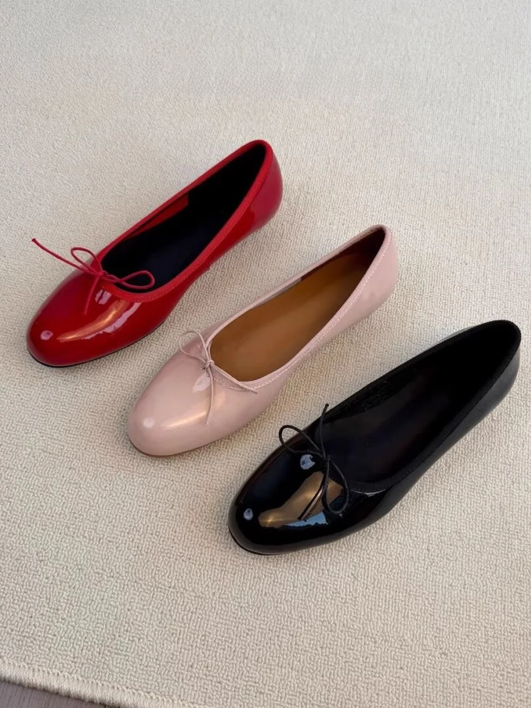 black-patent-leather-ballet-flats-women's-early-spring-new-style-commute-mary-janes-shoes-knot-sheepskin-version