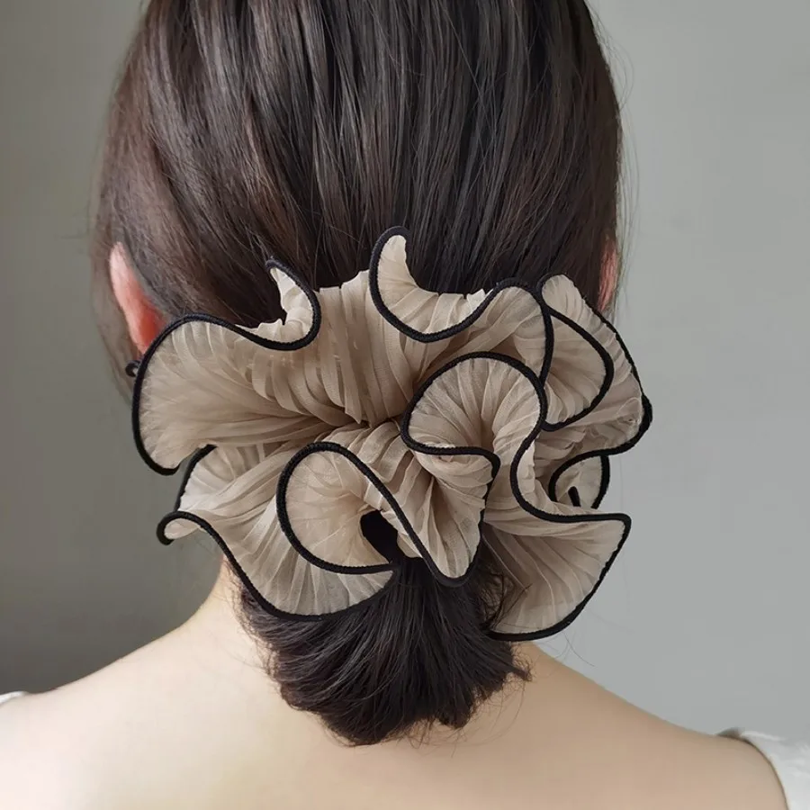 New French Style Chiffon Lace Bowknot Hair Scrunchies Ponytail Hair Ties Rubber Bands Fashion Women Accessories Solid Scrunchy