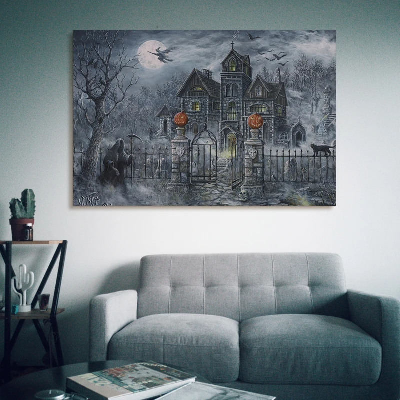 

1pc Halloween framed canvas wall art decoration painting, Halloween gift haunted ghost painting, 4028 inches - thickness 1.5 in