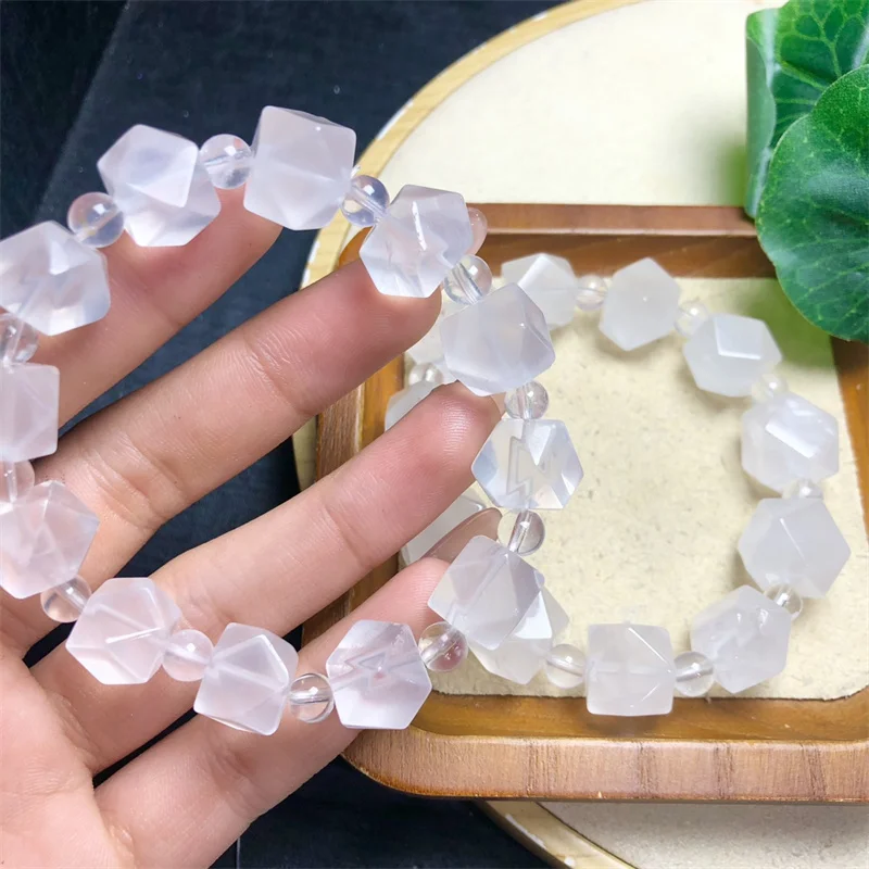 Natural Milky Quartz Faceted Bracelet Gemstone Round Bead Crystal Healing fengshui Gemstone Jewelry Gift 1PCS