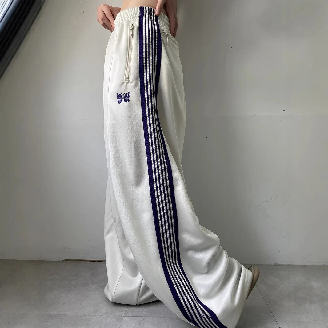Needles ssz track pants butterfly embroidery wide-leg pants white loose-fitting athletic pants