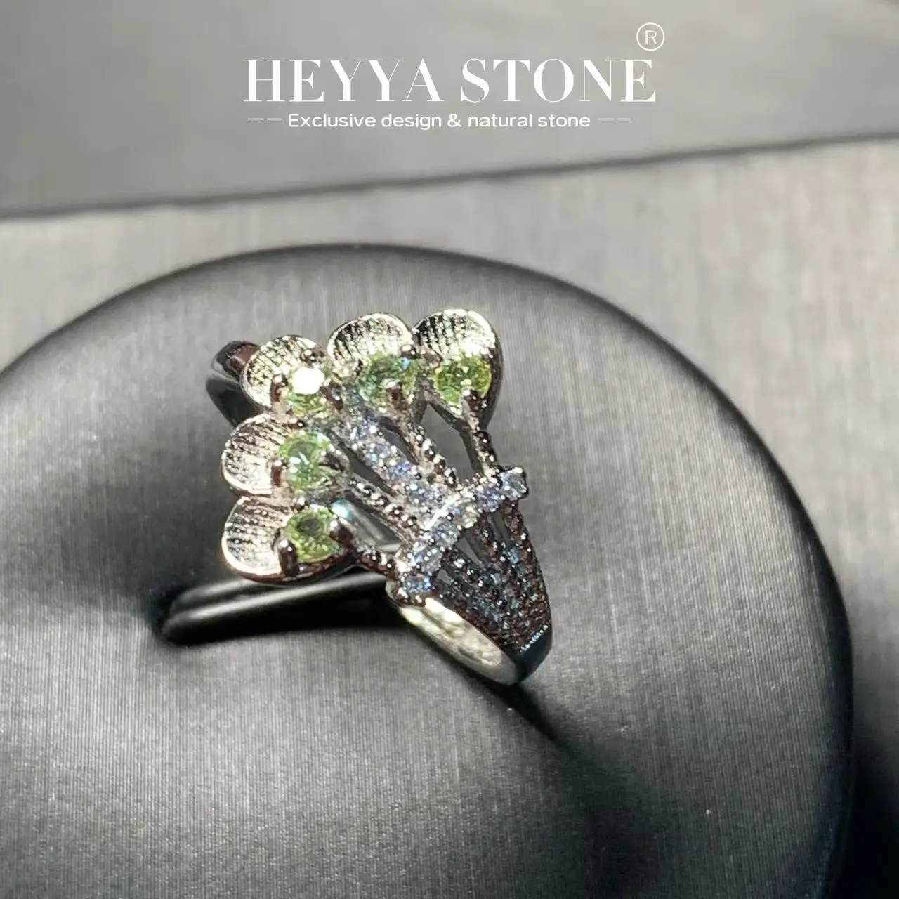 HEYYA STONE Vintage Natural Peridot Ring For Women Stainless Steel Simple Fine Jewelry Stone Gemstone Classic Style