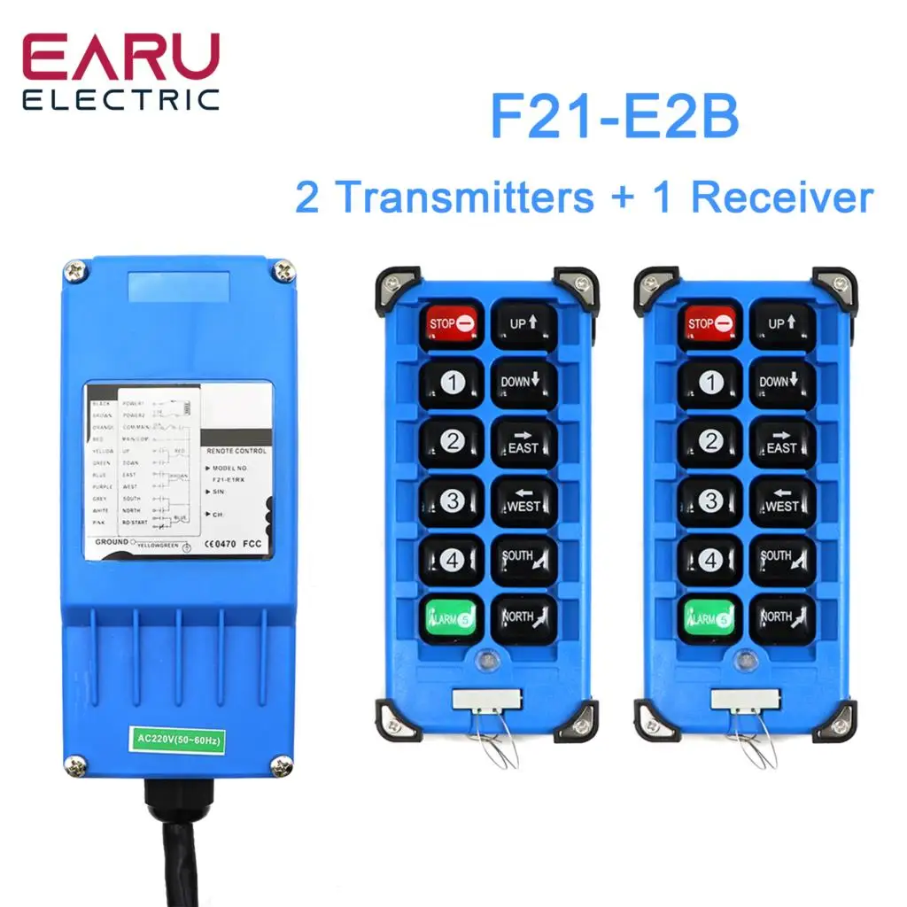 

2 Transmitters + 1 Receiver F21-E2B-8 F21Industrial Remote Controller Switches 6 Channels Buttons Keys Direction for Hoist Crane