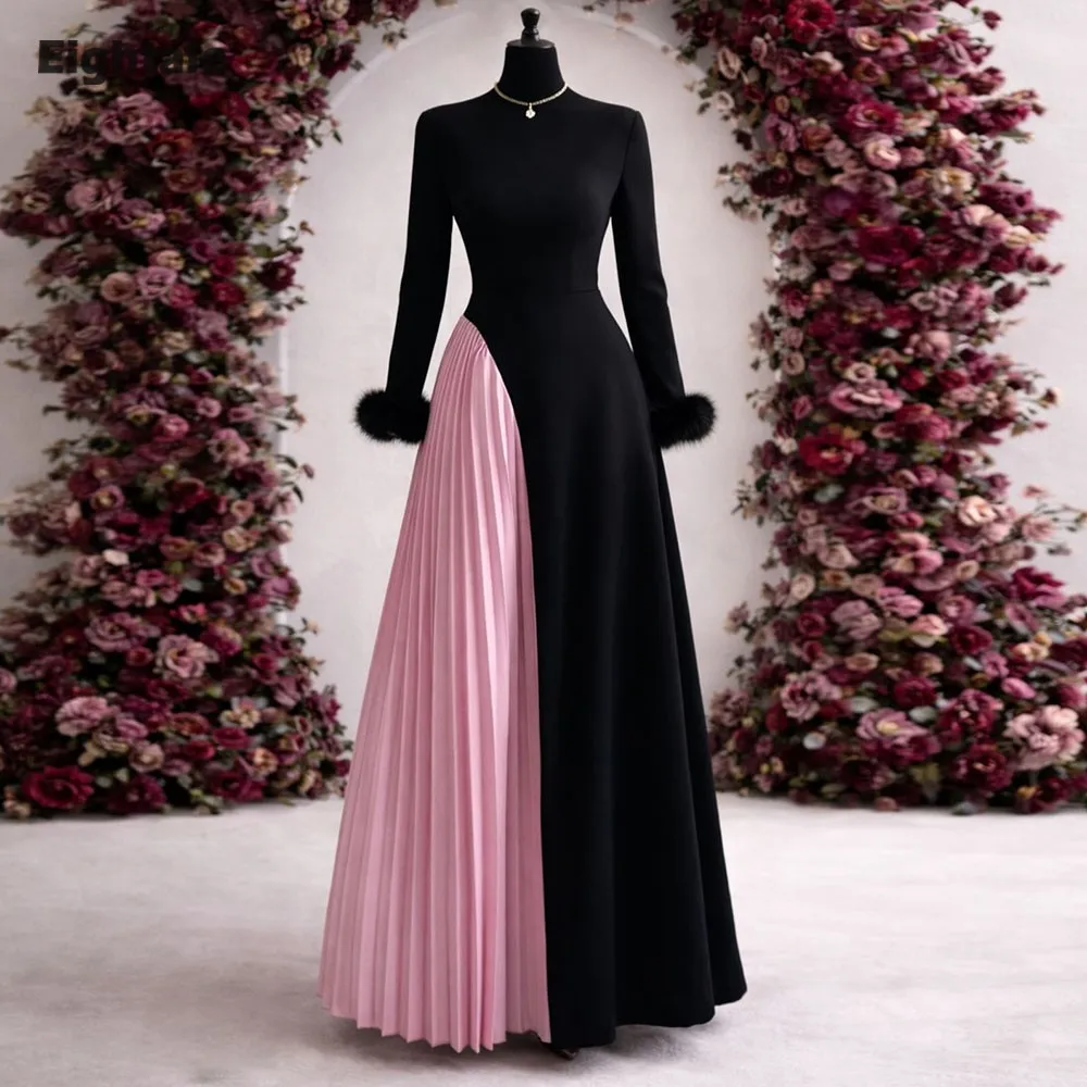 

Вечернее платье Eightale в арабском стиле, выпускное платье, индивидуальный пошив, с круглым вырезом, длинными рукавами, с перьями, для свадебной вечеринки, фасон А-силуэт, Robes De Soirée