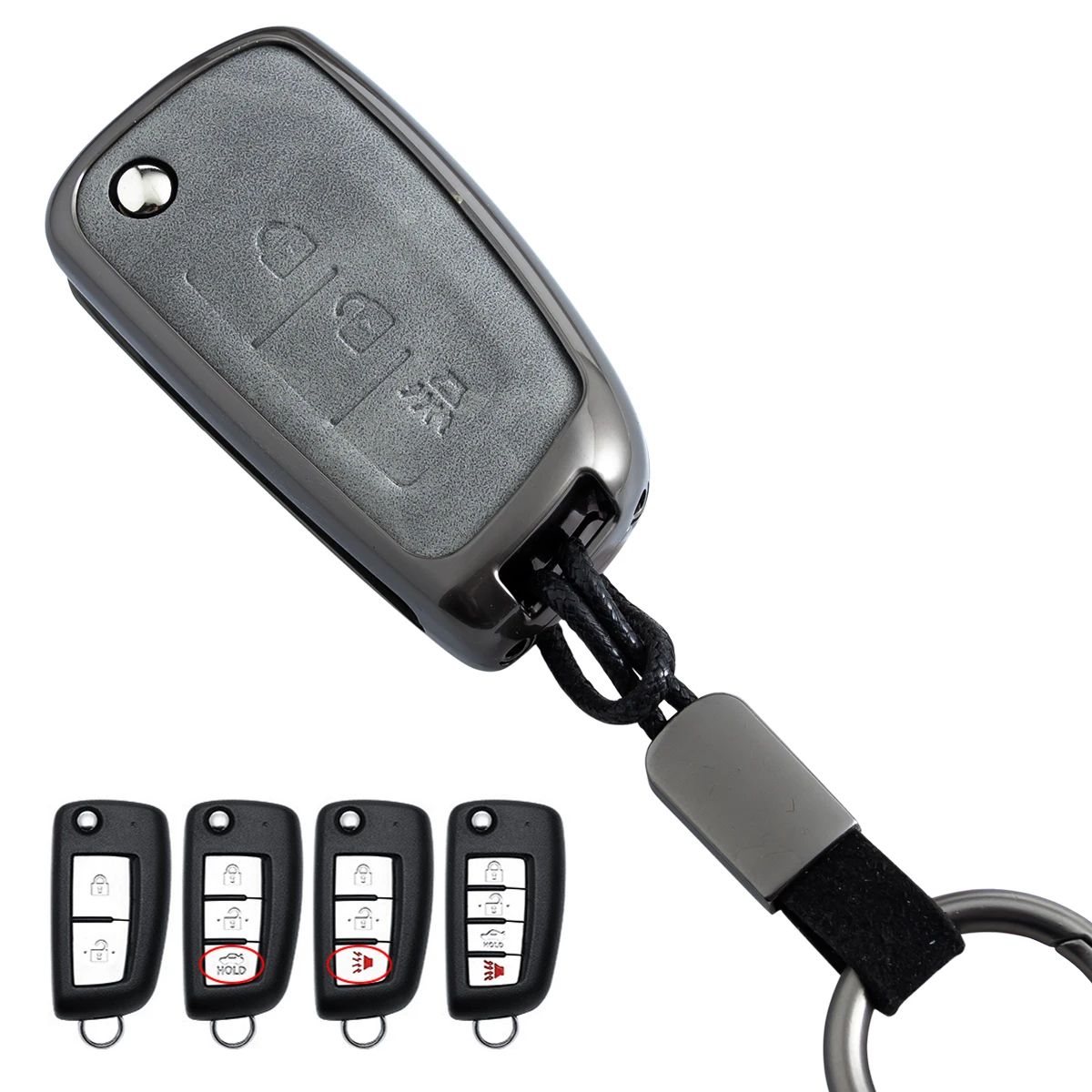 لنيسان قاشقاي J11 ركلات X-Trail T32 Juke Rogue الرياضة المعادن الجلود الوجه مفتاح السيارة فوب غطاء سلسلة المفاتيح الملحقات