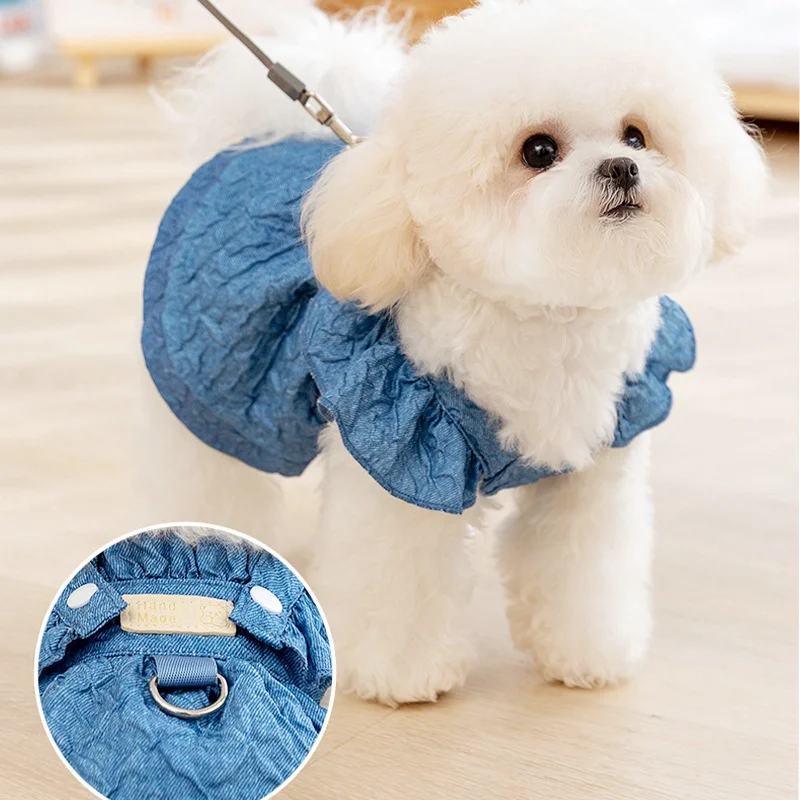 Princess Style Dog Dresses Denim Dog Dress Suspender Pet Clothing Cat Flying Sleeves Skirt Denim Skirt for Small Dogs Clothing