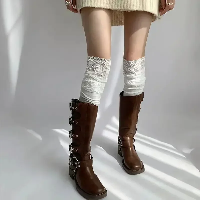 Korean Solid Color Sexy Lace High Stockings Women Girls Thigh High Over The Knee Stockings Lolita Ladies Girls Warm Boot Socks