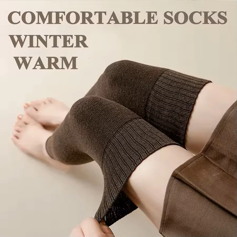 1 Pair Winter Women Thick Knee High Stockings Windproof Plush Lined Thermal Elastic Outdoor Cozy Leggings Warm Leg Covers