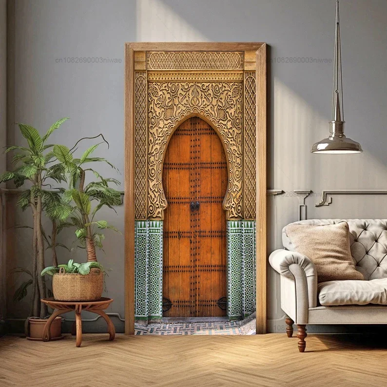 Muslim door stickers, room decoration stickers, 3D door murals, PVC waterproof stickers