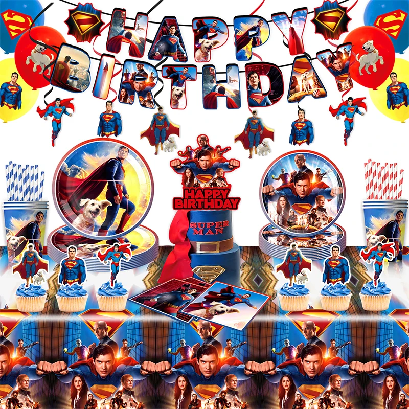 Kit de Platos y Vasos para Decoración de Fiesta de Cumpleaños de Superman, Recuerdos para Niños, Artículos para Fiestas, Regalo para Baby Shower, Adorno para Pastel de Superhéroe, Globo