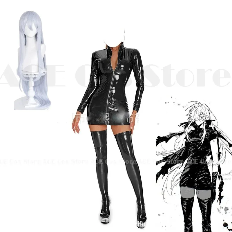 25COSGojo Satoru تأثيري حلي شعر مستعار Genderswap بولي Bright براءات الاختراع والجلود السوداء دعوى الجوارب هالوين أنيمي ملابس للحفلات الهزلية Wo #2