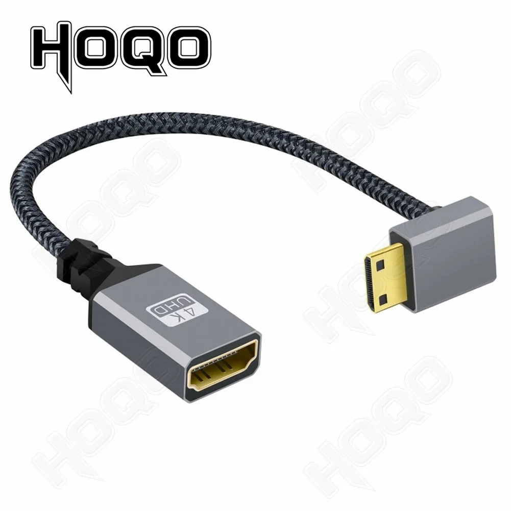 20cm 4K Mini hdmi to HDMI Female Elbow short cable 4K 60HZ HDMI extension for Tablet Camcorder MP4 Camera Display Braided