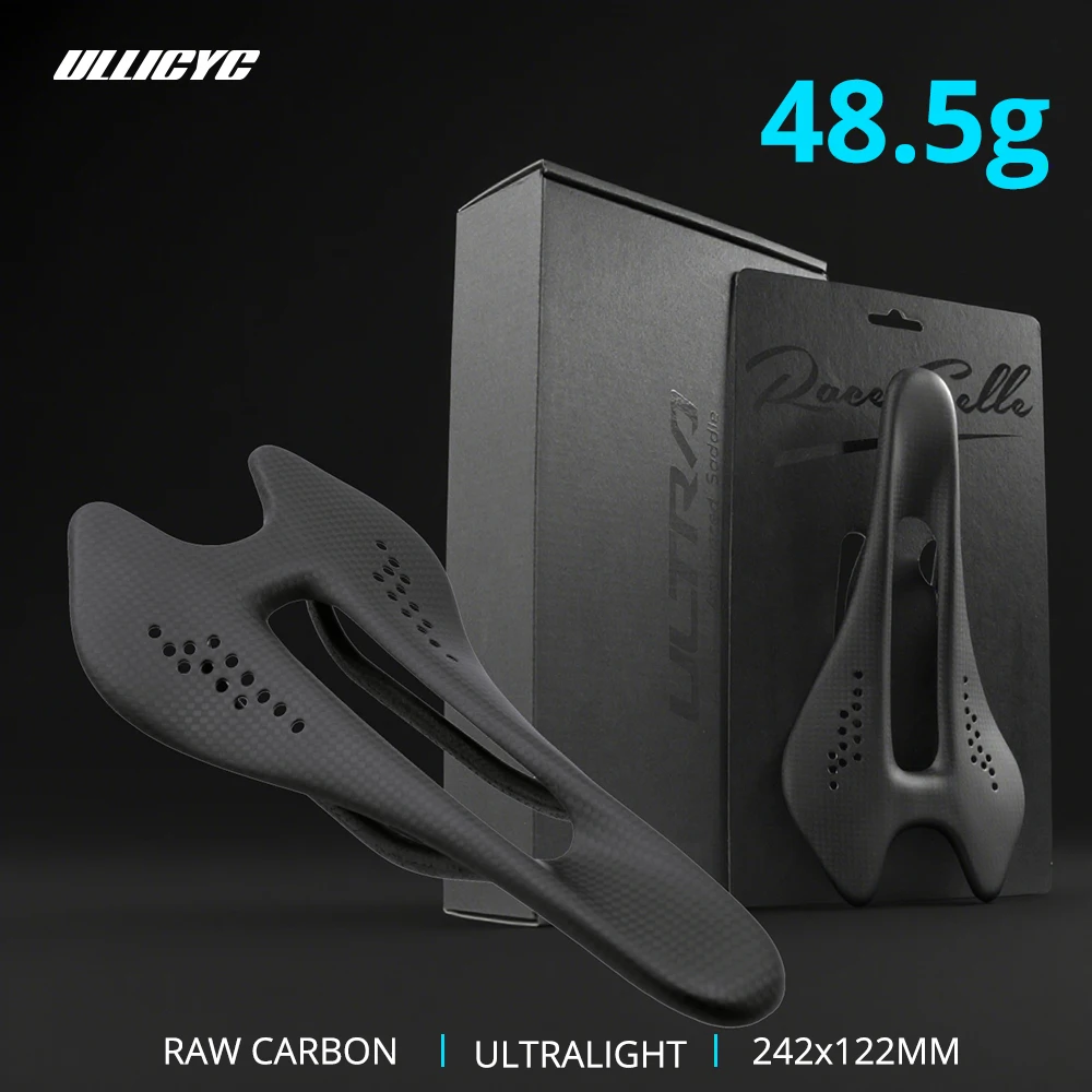 

ULLICYC Carbon Fiber Road Saddle Ultralight 48.5g 242*122mm Full Carbon Double-Track Hollow Breathable Bike Saddle ZD485L
