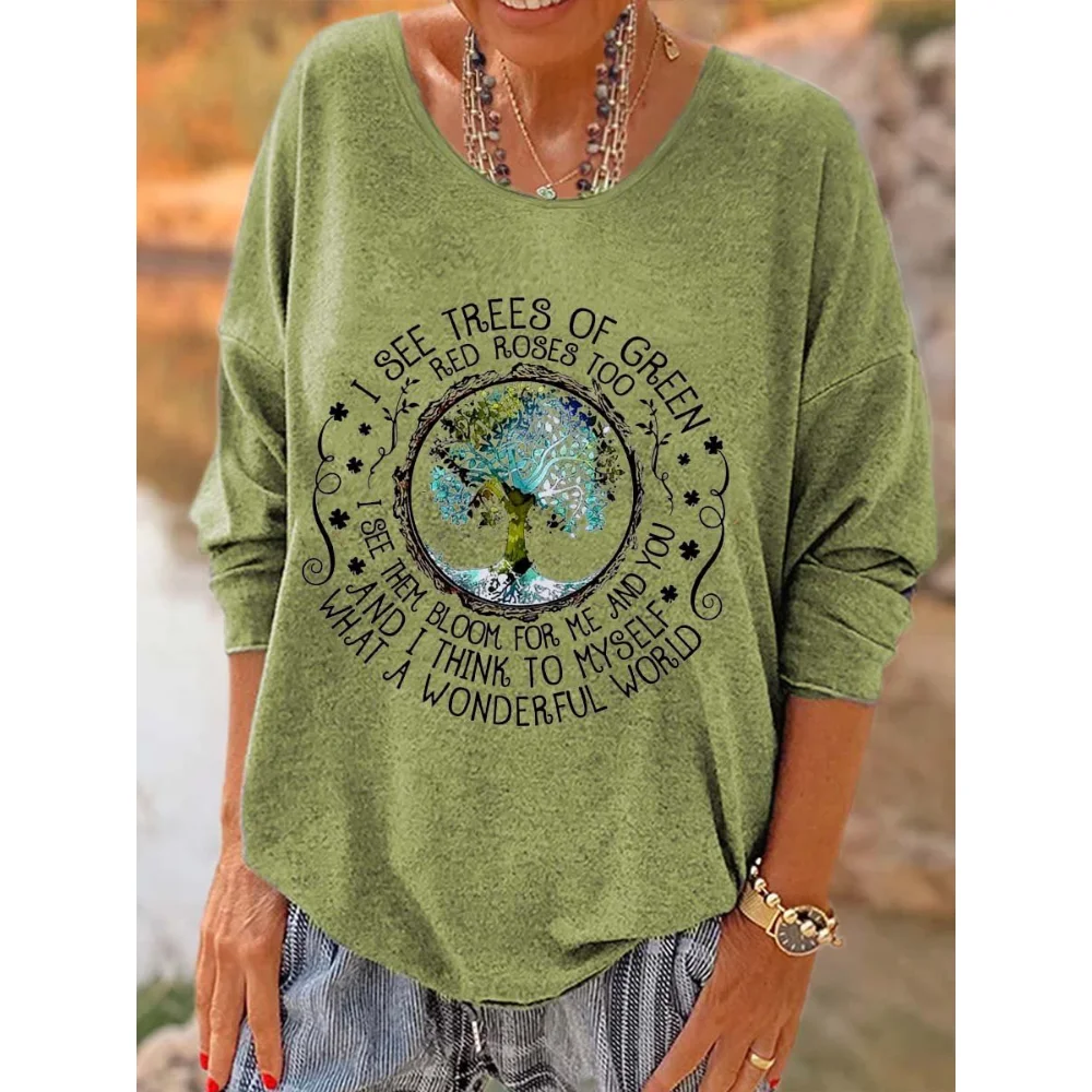 

Rheaclots Hippie I See Trees Of Green Red Roses Too Printed Women's Long Sleeves T-Shirt