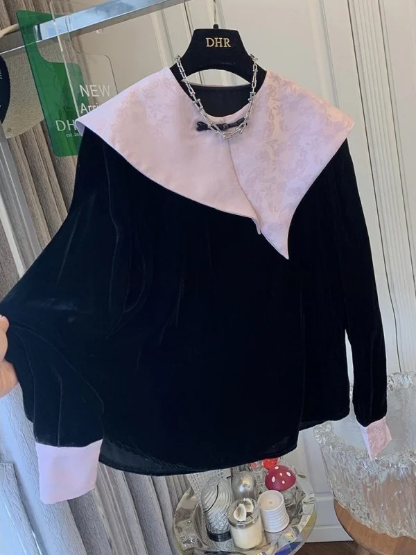 

Large Size Satin Floral Embroidery Button up irt Chinese Sle Asymmetrical Collar Spring Autumn ex Loose Fit Long Sve