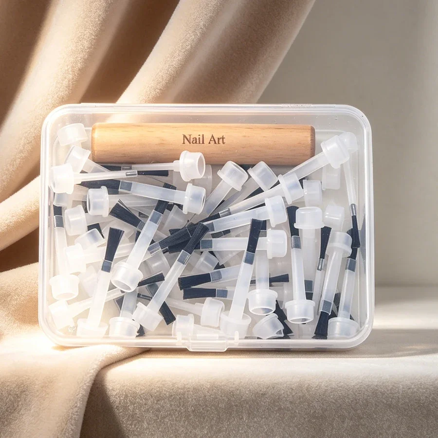 10/50Pcs Replaceable Nail Art Brush Heads with Detachable Handle, Nail Polish Brush Applicator Nail Manicure Tools