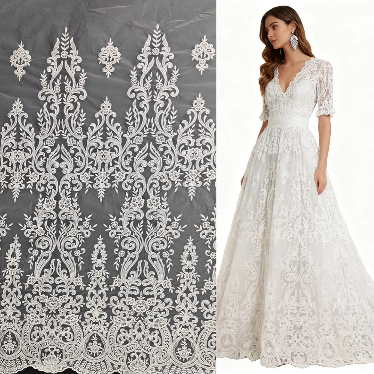 

Необработанный белый, высококачественная кружевная сетчатая ткань с вышивкой, свадебное платье ручной работы, ткань для украшения одежды своими руками