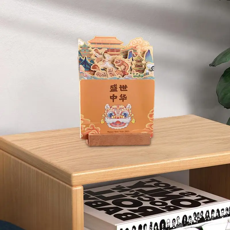 Kalendarz na biurko 2025 Kalendarz na biurko Dekoracja z drewnianą podstawą Miesięczna dekoracja na biurko Kalendarz Kompaktowy do domu