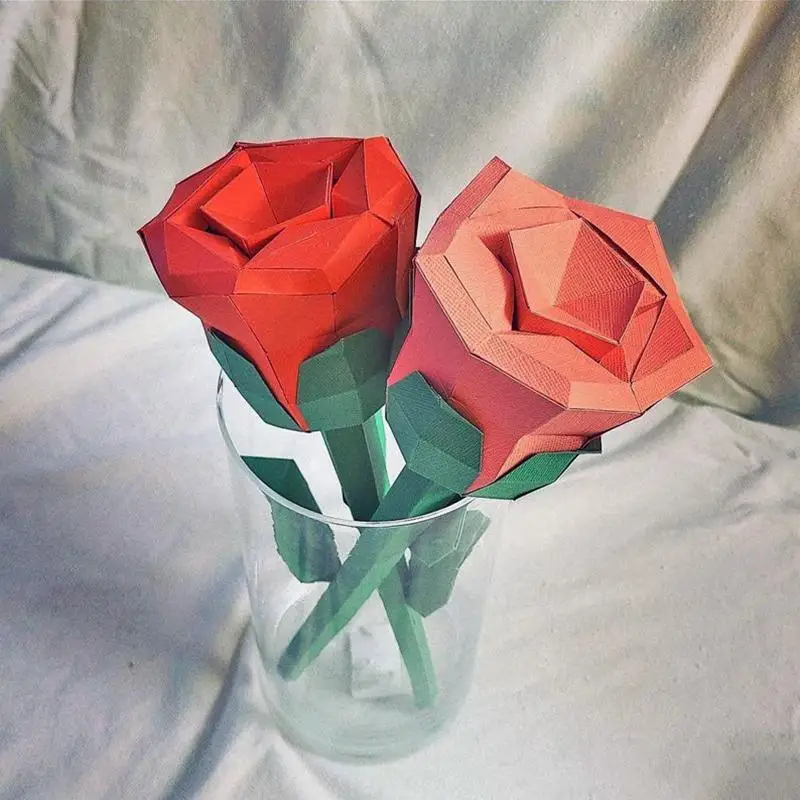 

Beautiful Rose 3D Desk Decoration Papercraft DIY Origami Puzzles Toy Handmade Low Poly Art Paper Model Creative Educational Gift