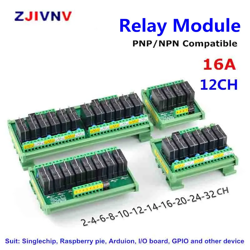 

12CH NPN PNP Pluggable 16A 12 Channels 1NO+1NC Compatible Interface Industrial Relay Module for Smart Home Furnishing System