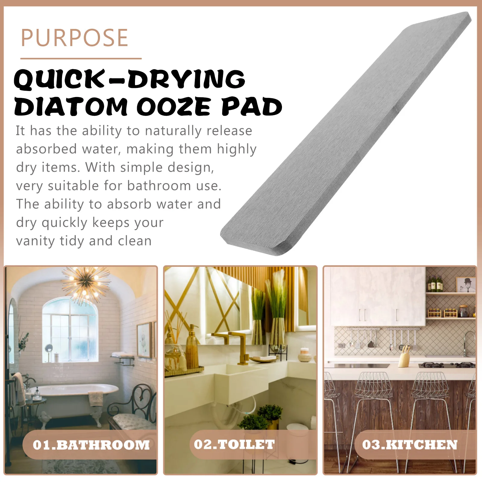 

Diatom Mud 30x8cm Dark Grey Water Absorbent Diatomite Drink Coasters Absorbent Mats Soap Holder Water Tray Diatomite Bath