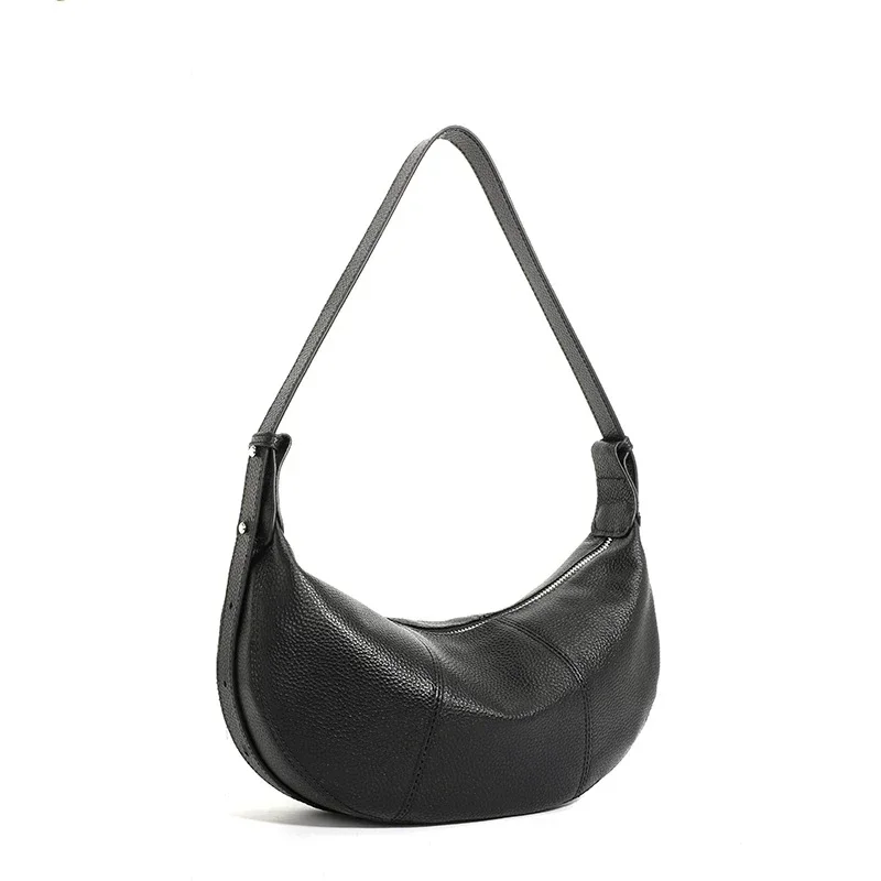 100% Echtes Leder Schultertasche für Damen Große Kapazität Halbmond-Form Designer Kuhledertasche für Pendler Shopper-Tasche – Detail 26