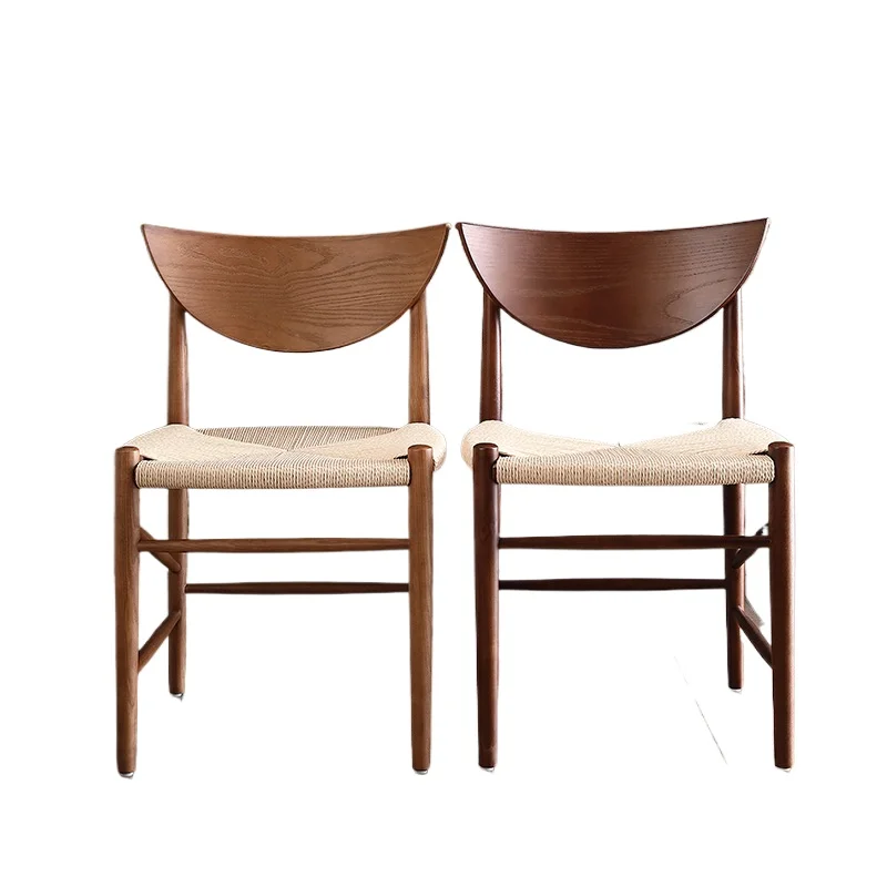 French rope back dining chair home dining restaurant solid wood wabi-sabi medieval style dining chair