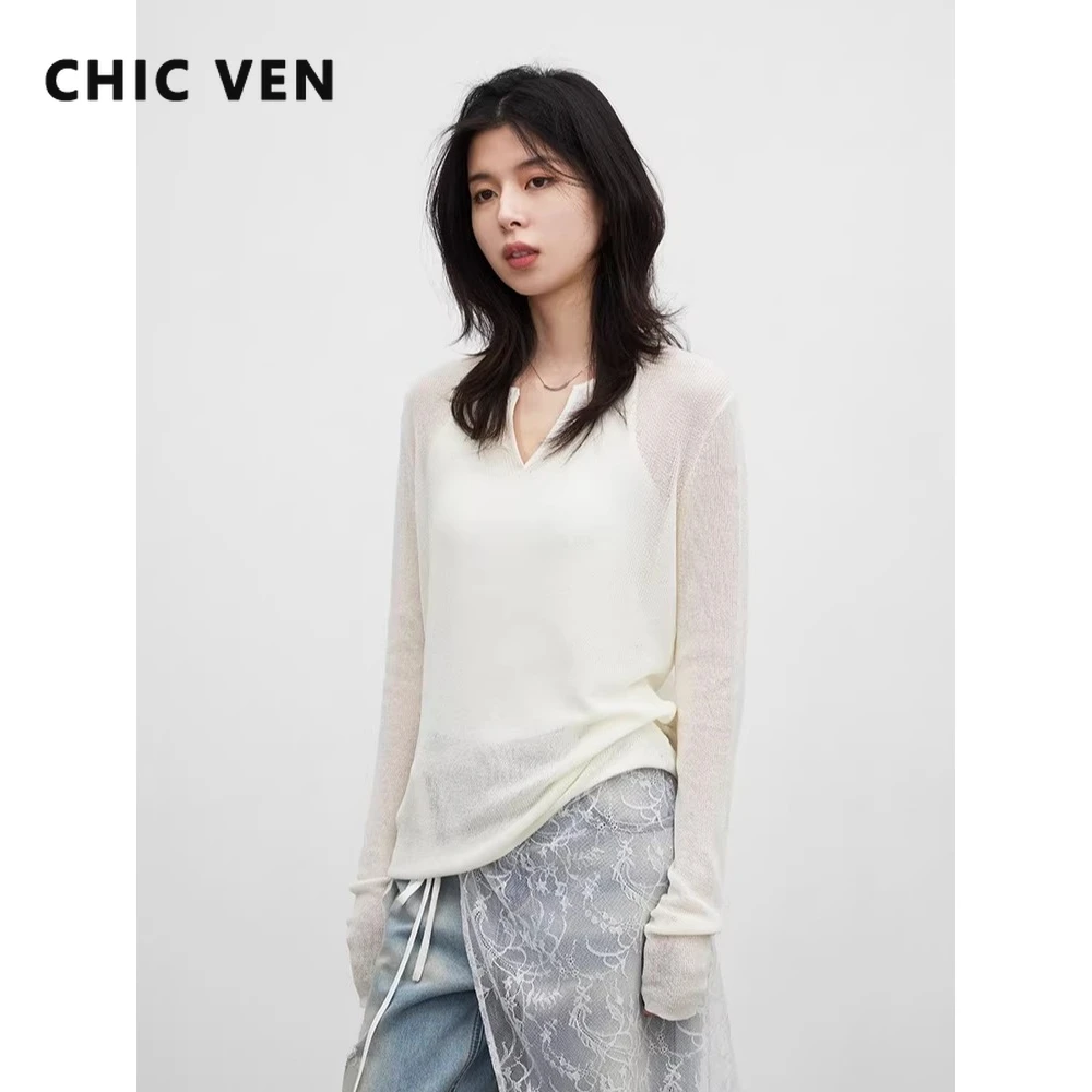 

CHIC VEN Новые корейские женские свитера-пуловеры, свободные повседневные вязаные рубашки, тонкие с длинным рукавом, женские солнцезащитные накидки, весна-лето 2026