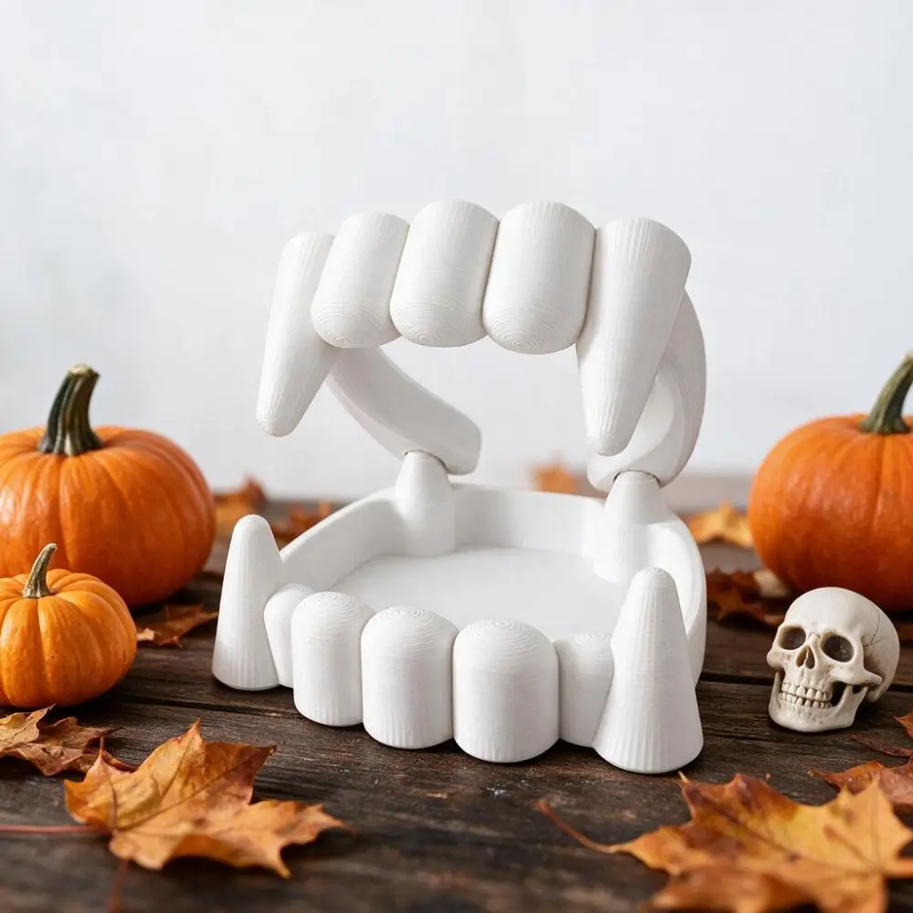 Funny 3D Printing Bloodsucker Teeth Candy Bowl Plastic Decorative Halloween Dentures Candy Bowl White Halloween Snack Tray Party