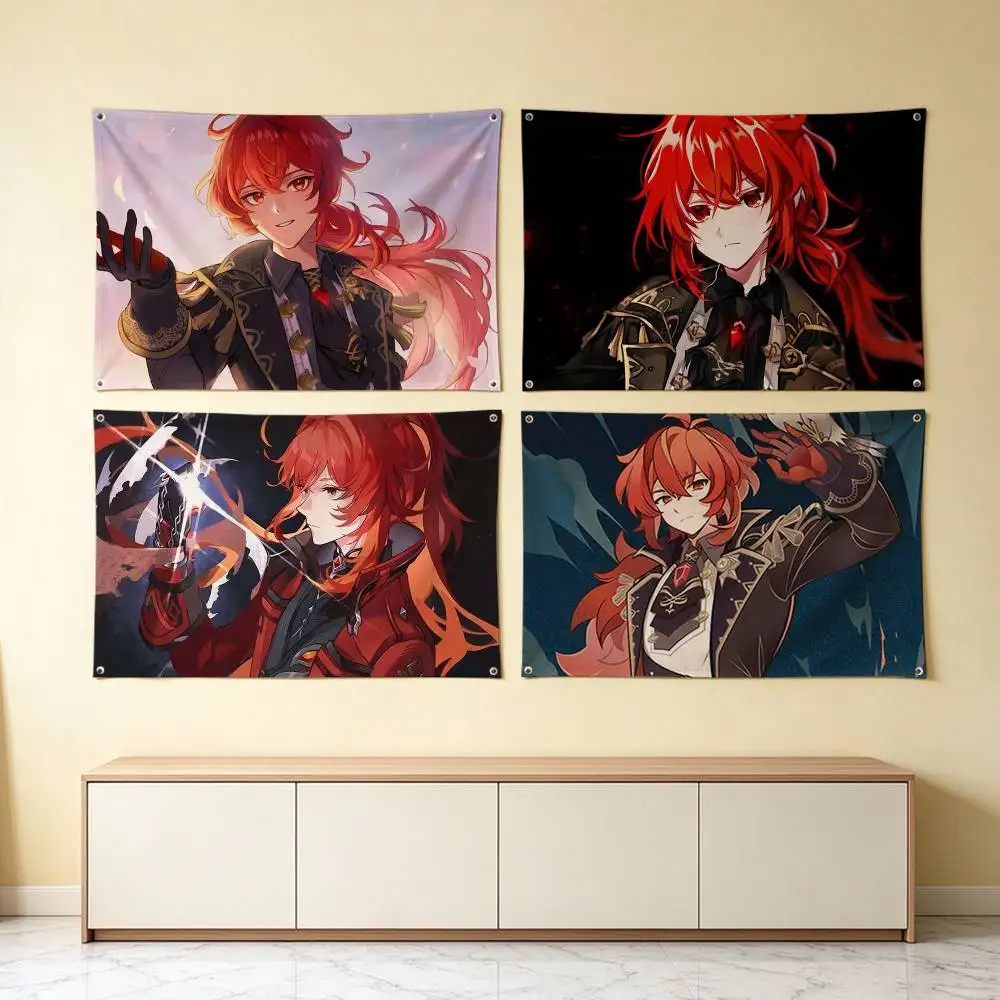 Genshin impact Diluc-C  Flag Suitable For Party Club Outdoor Interior Wall Decoration Banner Fans Gift